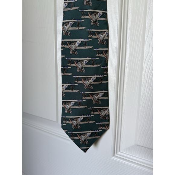 BEAUFORT Tie Rack Air Plane Bi-Plane Aviation Silk Necktie ITALY All over Print - Picture 1 of 4